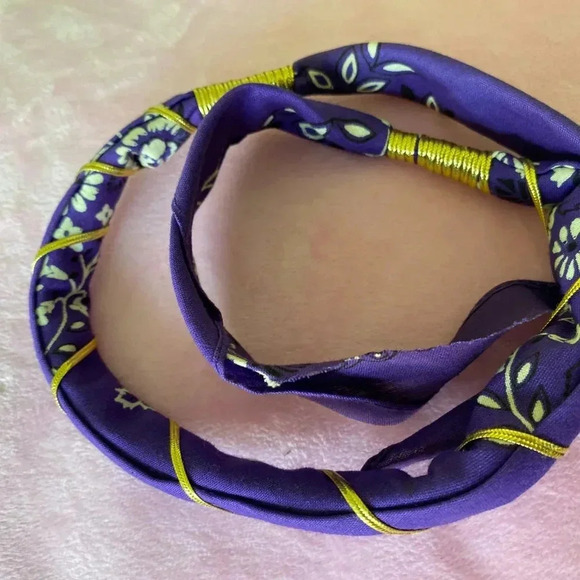Purple Cotton HatBand with Golden Glittery Lining Design 27" long Adjustable - Picture 11 of 13